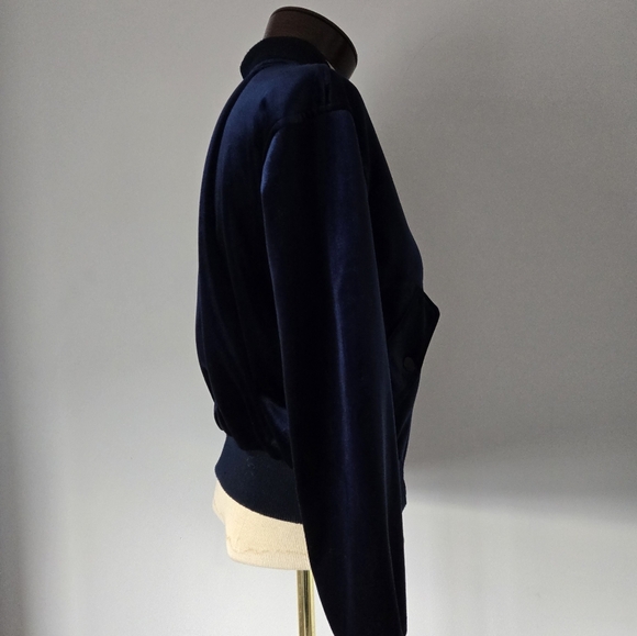 PULL & BEAR crushed velvet navy bomber jacket. Size small - Picture 4 of 11